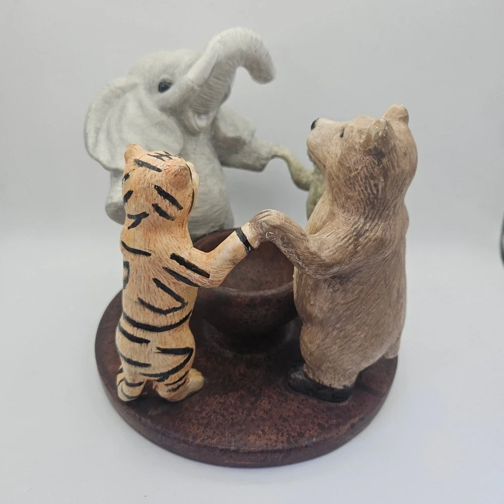 Y2K VTG Penco Animals Holding Hands Circle Tealight Candle Holder Elephant Bear